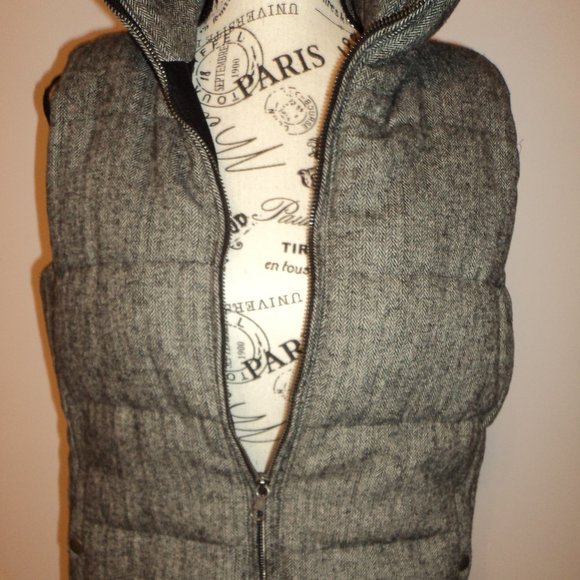 Old Navy Women's S/P Vest Gray Tweed Zipper Front Stand Up Collar Fleece Lined - Picture 9 of 13